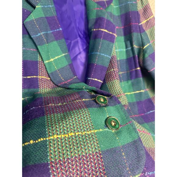 Vtg 90s Cropped Blazer Women Jr Sz 13/14 Plaid Tweed Academia Y2K Clueless Retro - Picture 9 of 16